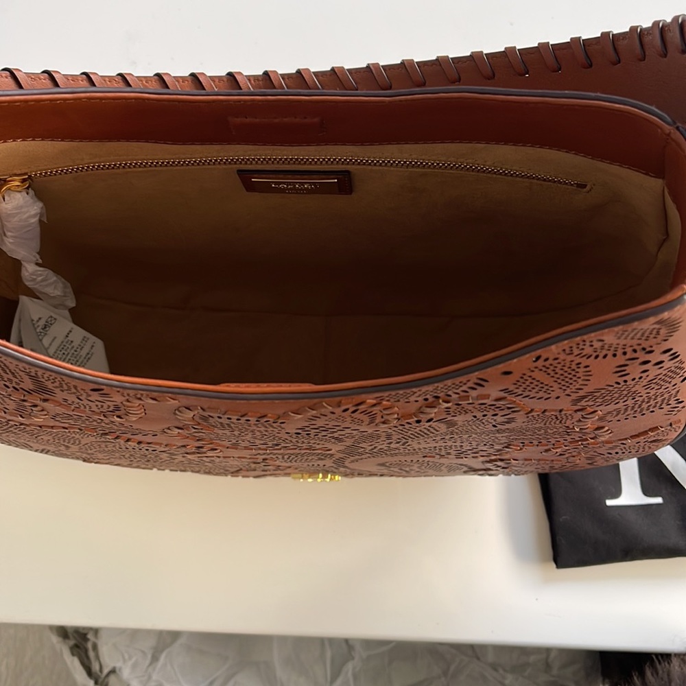 New Ralph Lauren Brown Leather Floral Hobo Shoulder Crossbody Bag Tote. $650. - Picture 6 of 8